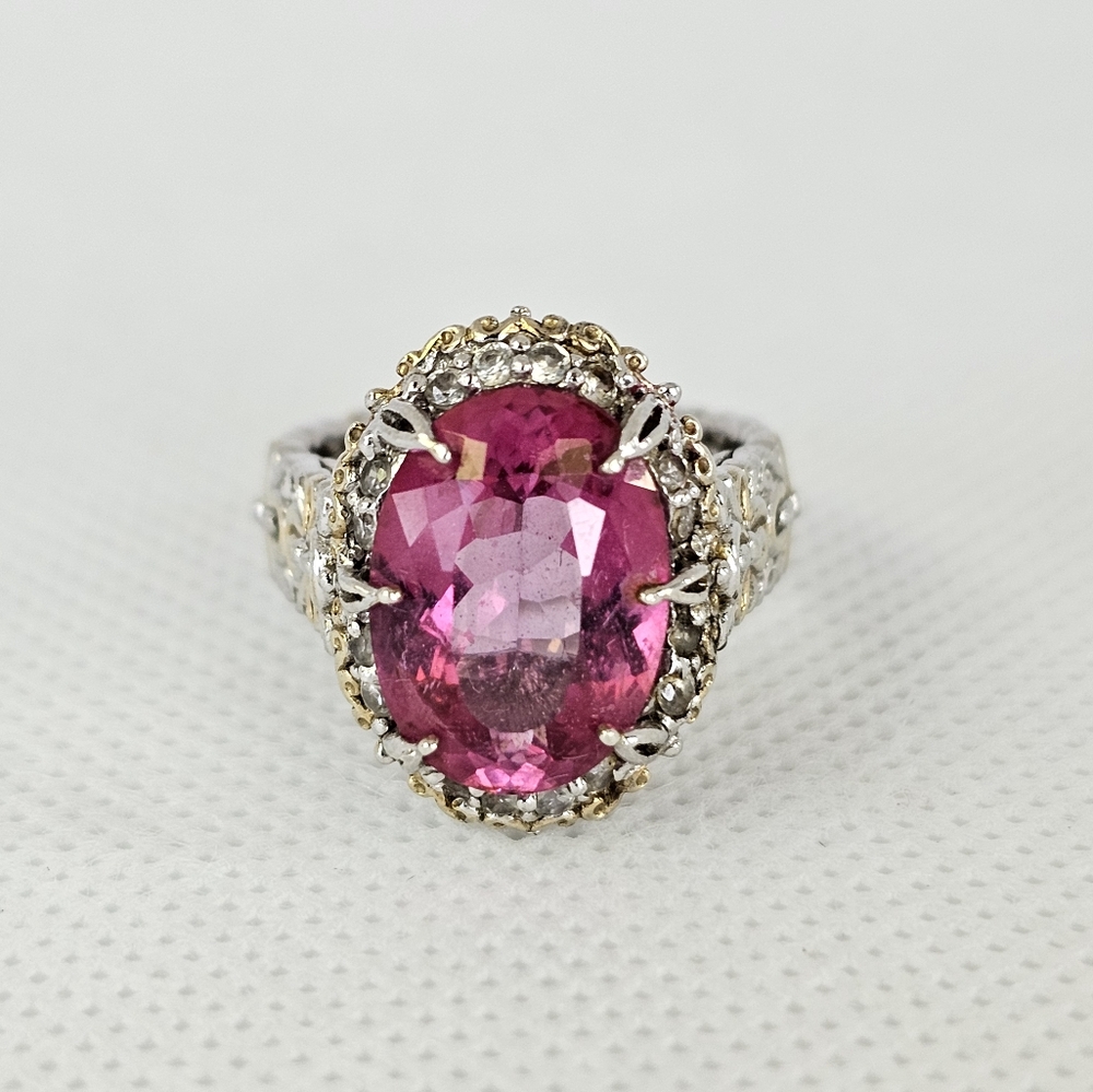 Natural Pink Topaz in Palladium Sterling Silver & Vermeil Ring Sz 6! - Picture 6 of 11